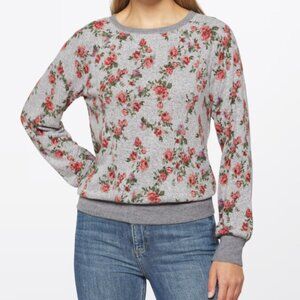Mason & Belle Gray Floral Knit Sweatshirt Romantic Feminine Casual Medium